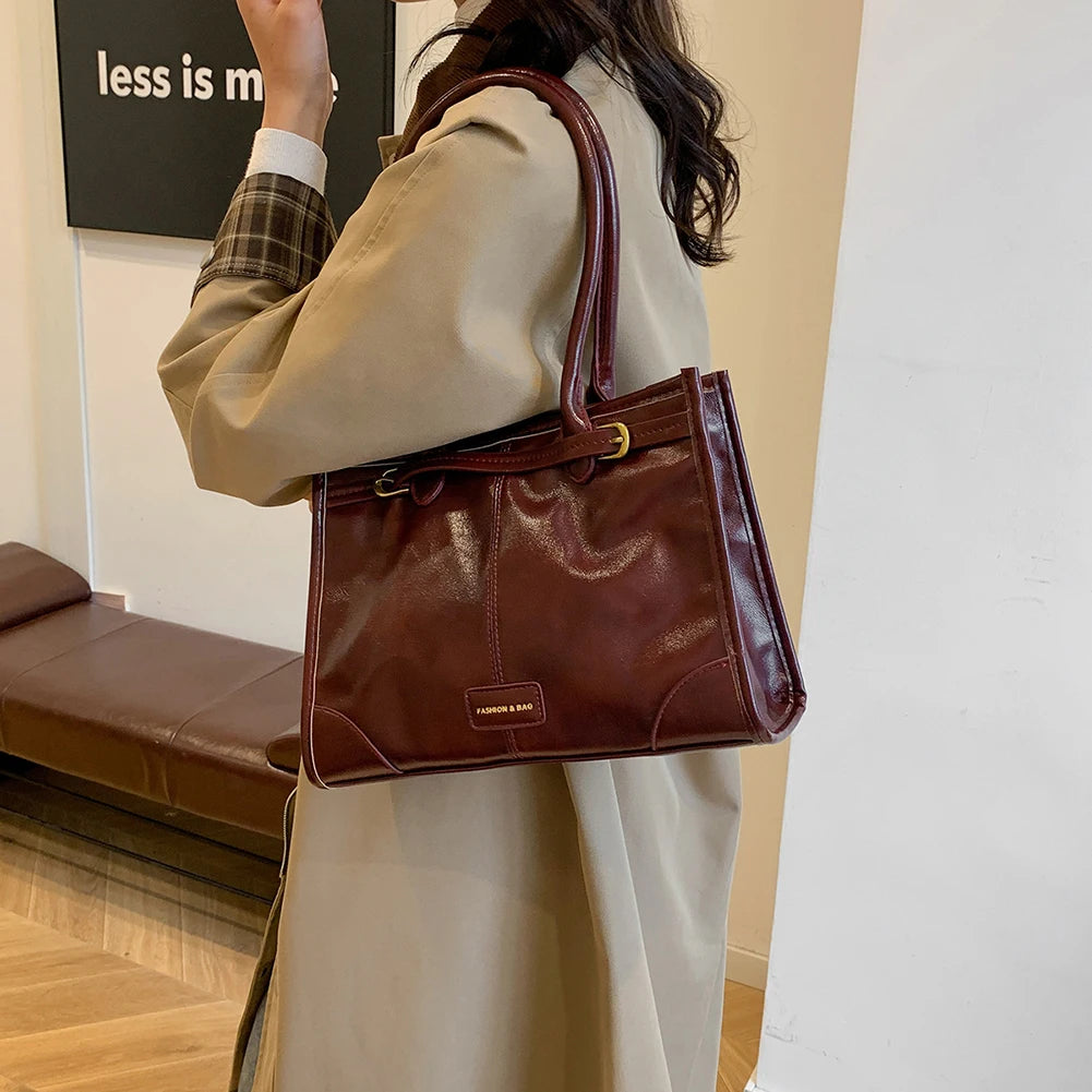 Luxury Handbag Designer Tote Bag for Women PU Leather Shoulder Bag Trendy Red Tote Bags Clutch Handbag for Work Commuter Bag