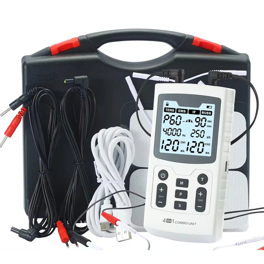 4 In 1 Electric Muscle Stimulator Interferential High-Frequency Physiotherapy Device IFT RUSS TENS Pulse Electrostimulator
