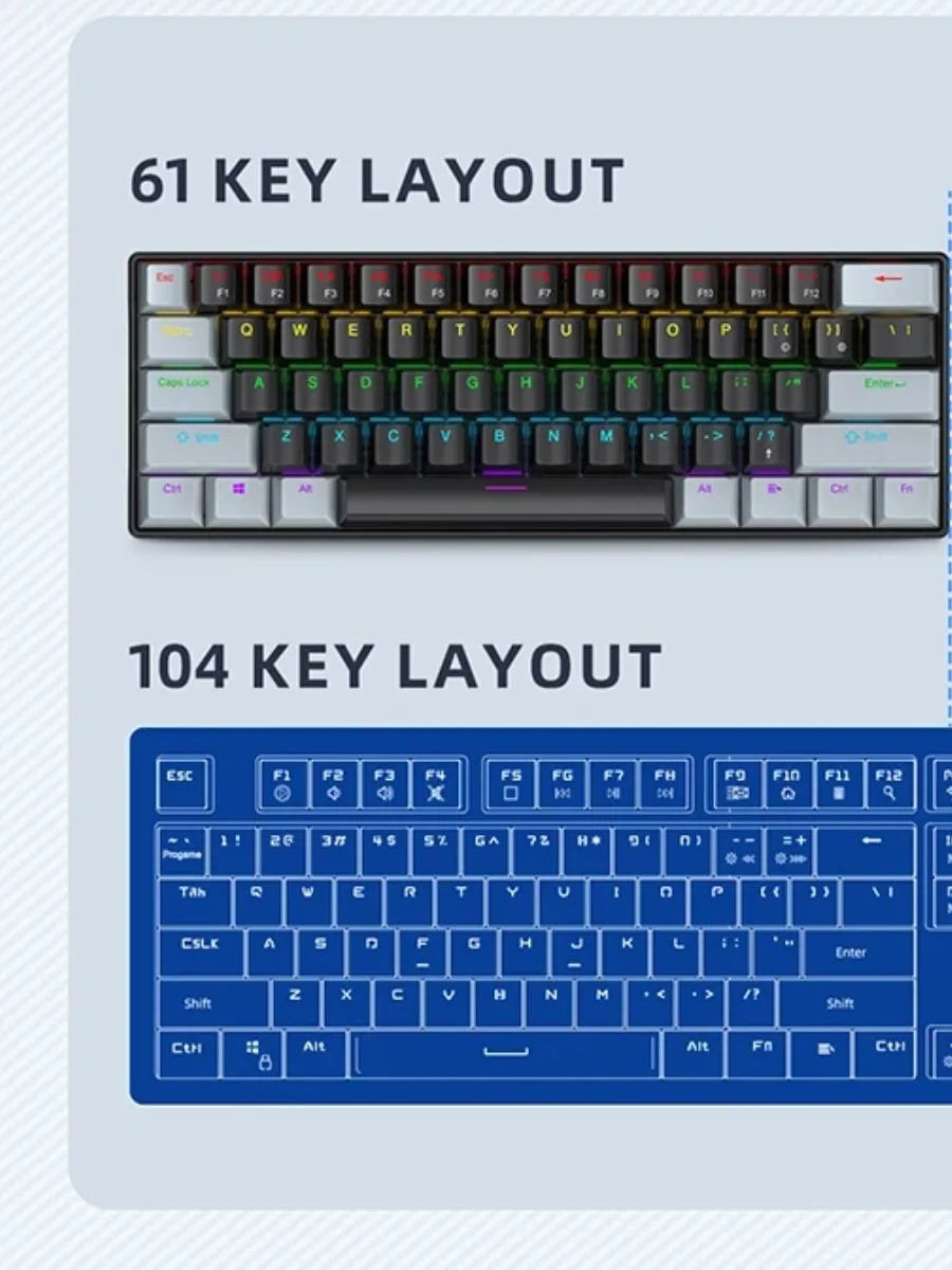 APAYADO K61 Keyboard 60% Portable Wired Mechanical Keyboard Wired 61 Keys Phantom RGB