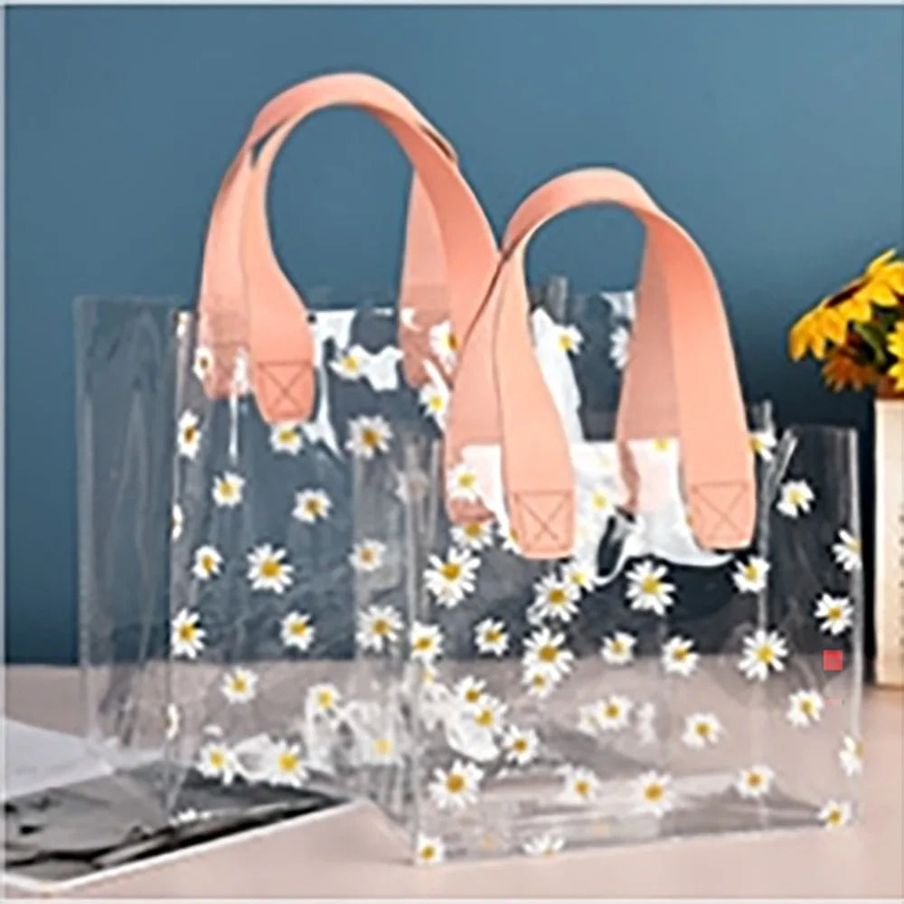 Transparent Clear Tote Bag High Quality PVC Handle Transparent Shopping Bags Little Daisy Hand Gift Bag
