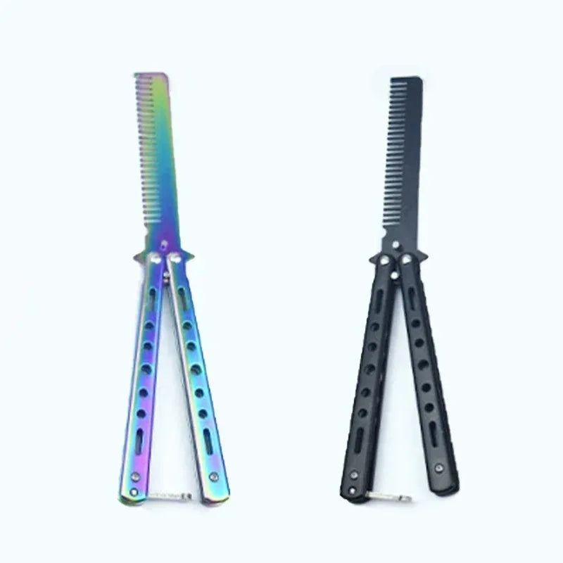 Folding Butterfly Comb for Men Portable Butterfly Training Comb Knife Foldable Trainer Pocket Flail Metal Knife Uncut Blade