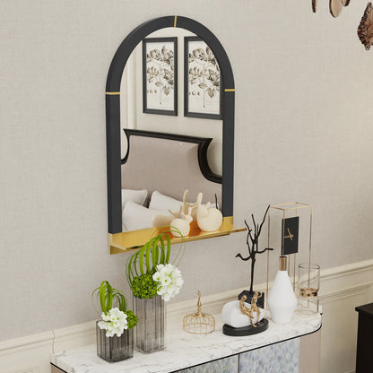 Modern Arched Wall Mirror with Shelf, Living Room, Entryway, Gold Decorative Mirror, 20x30 in