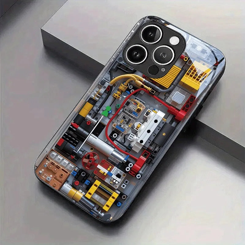 2D Imitation Circuit Board Pattern Tempered Glass Phone Case For Samsung Galaxy S25 S24 FE S23 Ultra Plus FE Black Cool Cover