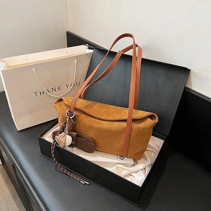 Autumn and Winter Vintage Women's Bag Suede Shoulder Bag Luxury Designer Top Handle Clutch Bag Purse for Women Retro Handbags