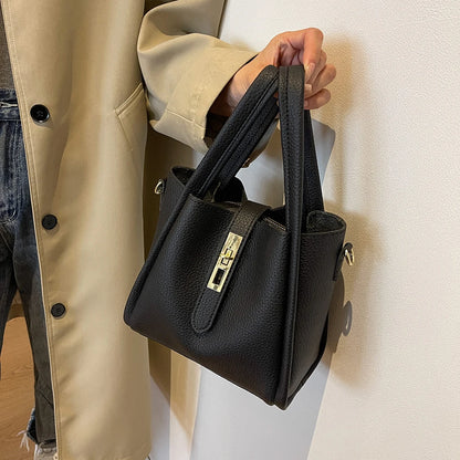 Luxury PU Leather Bucket Bag for Women Large Capacity Handbag with Inner Bag Double Handle Magnetic Closure Shoulder Bag Satchel