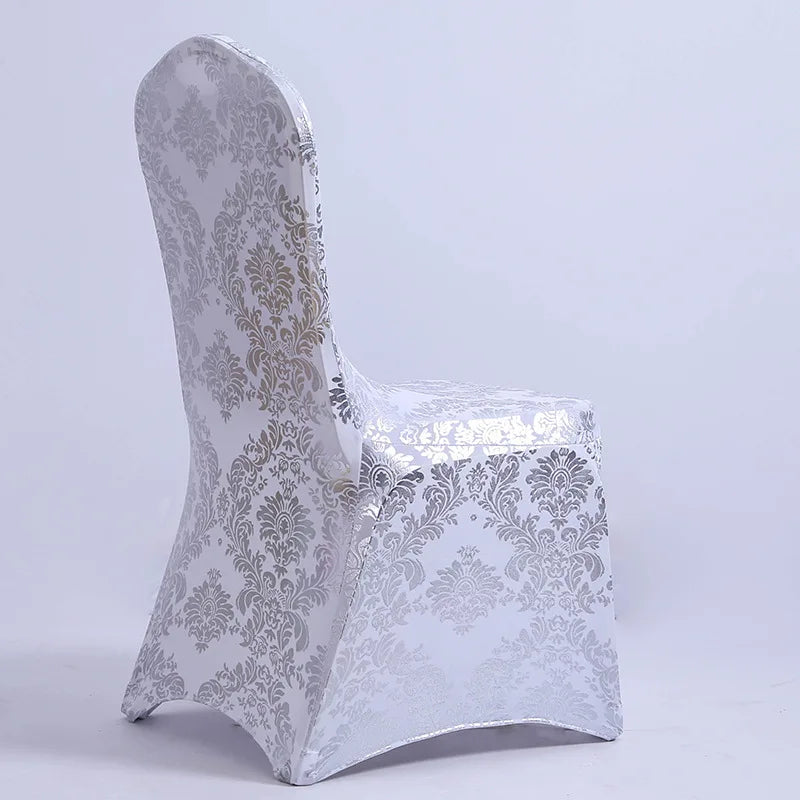 Dining Chair Covers Bronzing Gold Silver Flower Print Removable Washable Spandex Stretch Decorative Chair Slipcovers Wedding