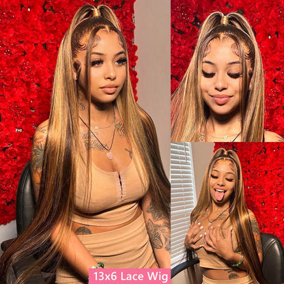 straight highlight wig human hair hd lace wig 13x6 human hair ombre honey blonde colored straight lace front wigs human hair