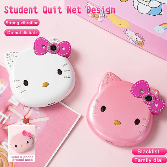 2024Hot miniso Hello Kitty Kawaii Mini Flip Phone I68 Girl Mobile Phone Student Anime Phone Music Mobile Phone Kid Birthday Gift