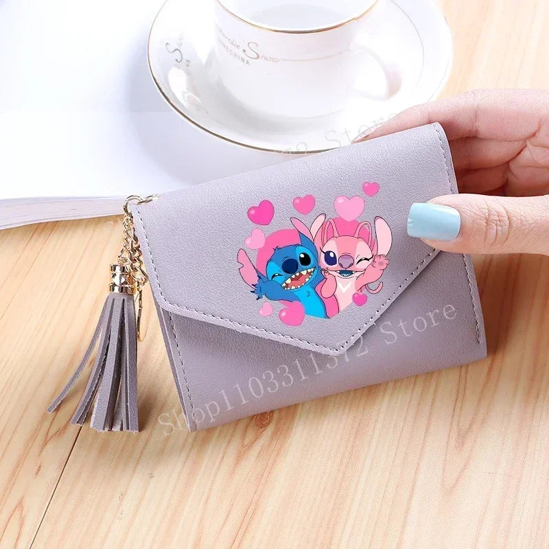 Disney Stitch Women Wallets PU Leather Female Purse Multi-Cards Holder Fashion Cartoon Stich Hasp Gifts Coin Anime Short Wallet