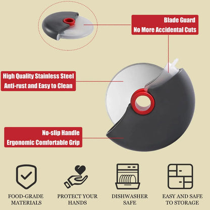 Rollschneider aus Edelstahl, Mehrzweck-Werkzeug zum Schneiden von Pizza und Kuchenteig, Backzubehör für die Küche mit scharfem Klingenrad