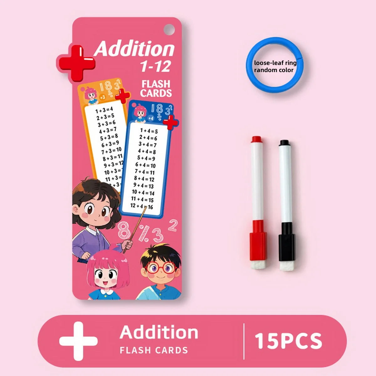 1Set(15pcs) Math Addition Subtraction Multiplication Division Fraction Erasable Reusable Number Learning Cards Teaching Tools