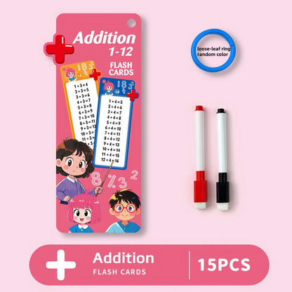 1Set(15pcs) Math Addition Subtraction Multiplication Division Fraction Erasable Reusable Number Learning Cards Teaching Tools