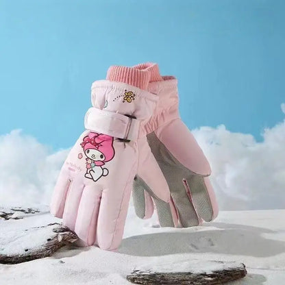 Kawaii Sanrio Ski Gloves for Kids - Kuromi Melody Pochacco Winter Mittens | Waterproof Velvet Gloves