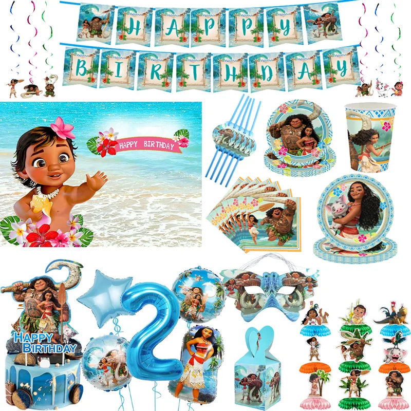 Disney Moana Birthday Decoration Tableware Cup Plate Backdrop Banner Kit Vaiana Moana Theme Happy Party Deco Balloons Supply Set