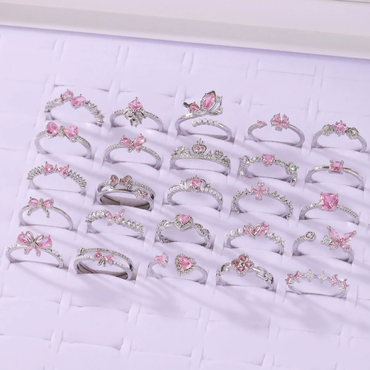 Pink Zircon Bow Heart Rings For Women Gold Plated 18K Plated Adjustable Heart Ring 2026 Trend Wedding Aesthetic Jewelry Gift