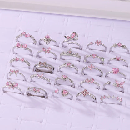 Pink Zircon Bow Heart Rings For Women Gold Plated 18K Plated Adjustable Heart Ring 2026 Trend Wedding Aesthetic Jewelry Gift