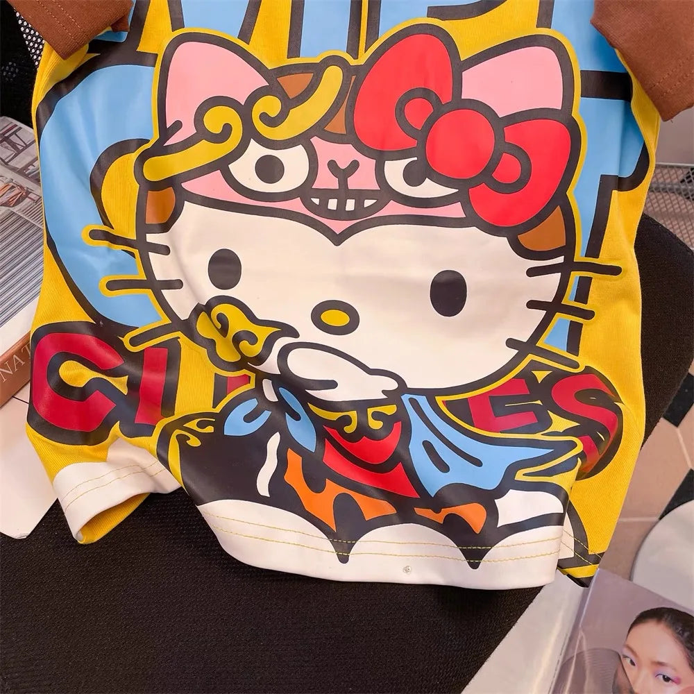 Y2K Sanrio Hello Kitty New Anime Fashion Short Tops Summer Cute Tees Cartoon Printed High Street Gothic Short Hottie T-shirts