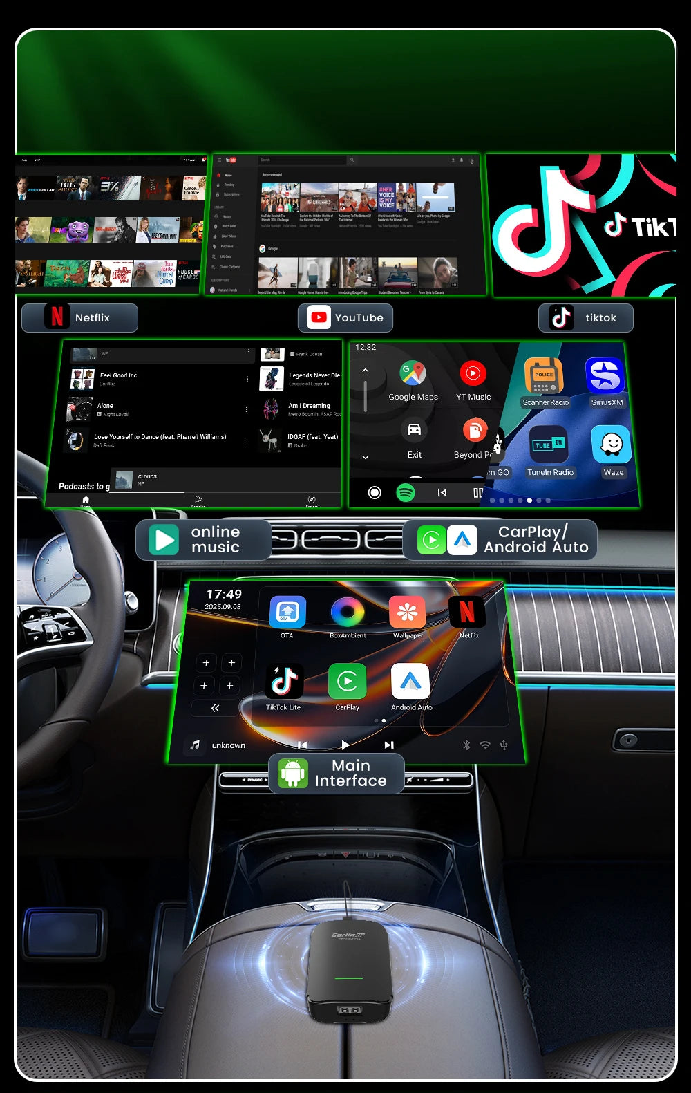 Carlinkit Android 12 CP2A Pro CarPlay Wireless Android auto Wireless Adapter Support Wired CarPlay Netflix YouTube TikTok Wifi