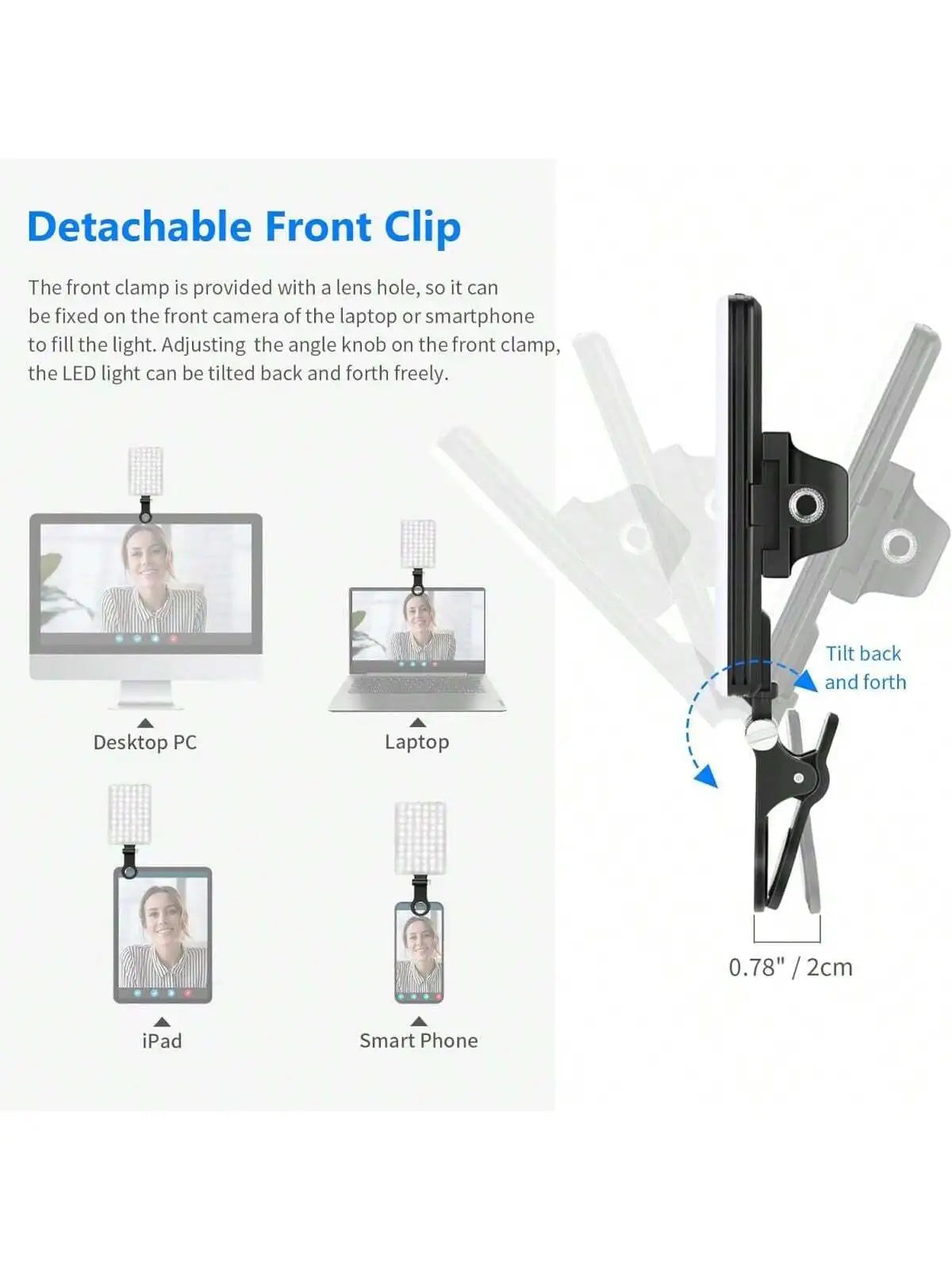 Selfie Light For Phone, Laptop, Tablets Camera Photography Video, With Front & Back Clip, Adjusted 3 LightModes For Phone, lPhon