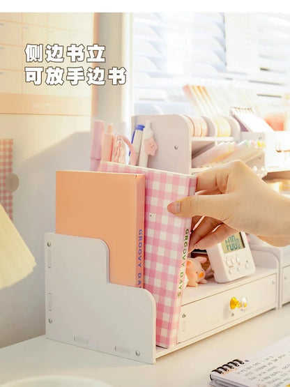 Mark Pen Pencil Holder Wooden Desk Organizers Shelves Accessories Desktop Stationery Organizer Bookshelf Home Office Storage Box