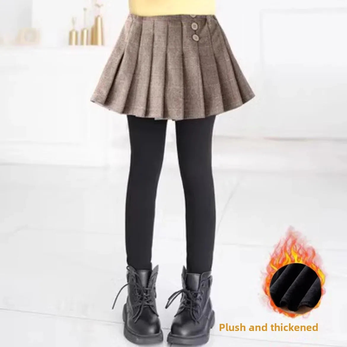 Girls Fleece Skort - Thickened Winter Leggings with Poodle Skirt | Warm Autumn & Winter Bottoms