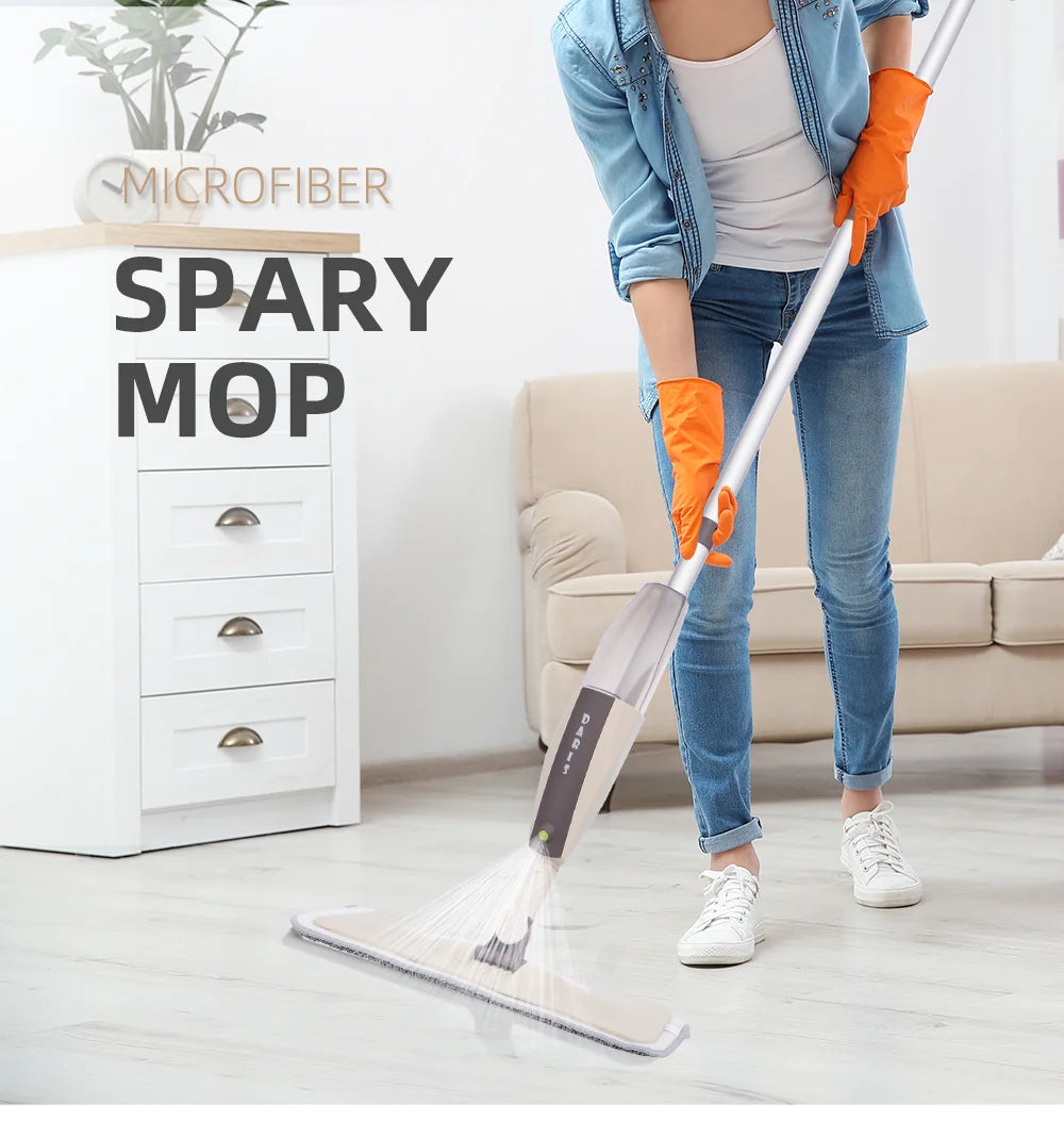 Spray Floor Mop with Replacement Microfiber Pads  Washing Flat Mop Home Kitchen Laminate Wood Ceramic Tiles Floor Cleaning Tools