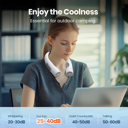 Warmco 10000mAh Portable Neck Fan 4-Speed Rechargeable Personal Fan 360° Cooling, 24H Runtime Wearable Fan for Office/Gym/Travel