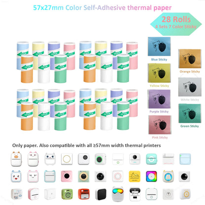 Color Label Sticker Mini Printer Thermal Paper 57mm 10ft Self-adhesive Thermal Printing Paper For Inkless Printing Photo Picture