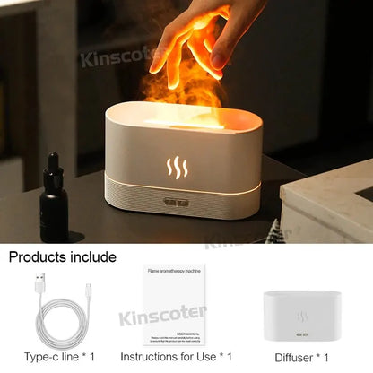 KINSCOTER Aroma-Diffusor Luftbefeuchter Ultraschall-Kaltnebel-Erzeuger LED-Duftlampe mit Flamme