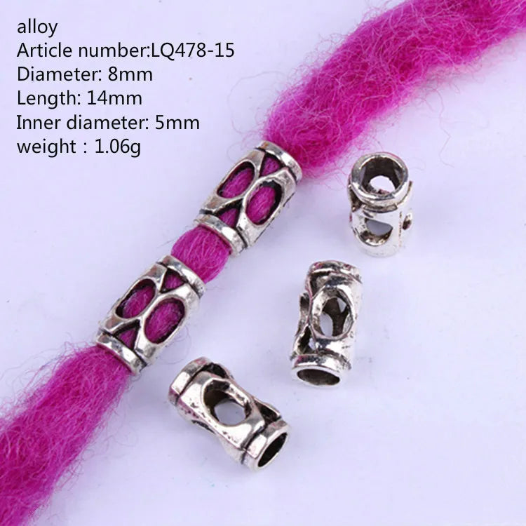 5 Pcs Antique Silver Hair Braid Dread Dreadlock Beads Cuffs Tuber Approx 8mm Inner Hole for Hair Styling Accessories Tool