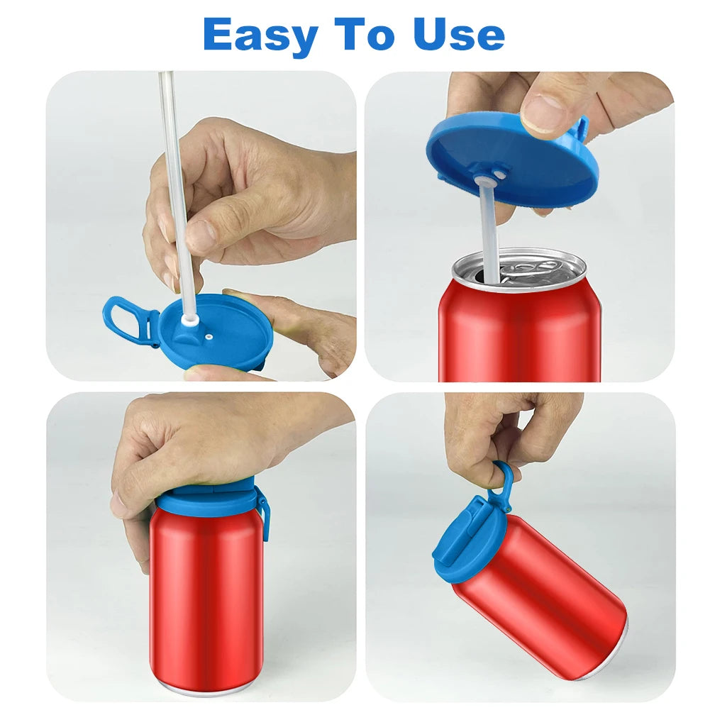 Colorful Soda Covers Reusable Silicone Soda Lids with Straws Bpa-free Covers for Standard Beverage Cans Jar Lid for Picnics