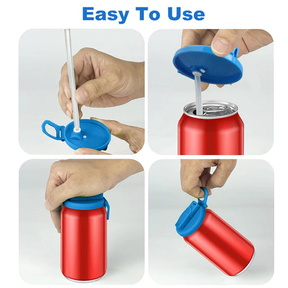 Colorful Soda Covers Reusable Silicone Soda Lids with Straws Bpa-free Covers for Standard Beverage Cans Jar Lid for Picnics