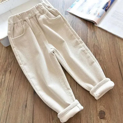 Kids Warm Pants Boy Girls Autumn Winter Corduroy Thick Outer Wear Sports Trousers 1-9Y Children Clothes Casual High Waist Pants