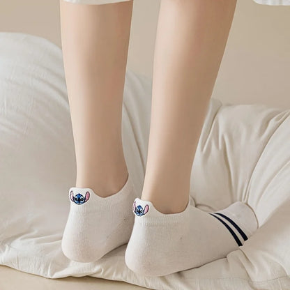 5 Pairs Spring/Summer Women's Fashion Disney Sweet and Cute Cartoon Anime Embroidered Mickey Mouse Pattern Versatile Ear Socks