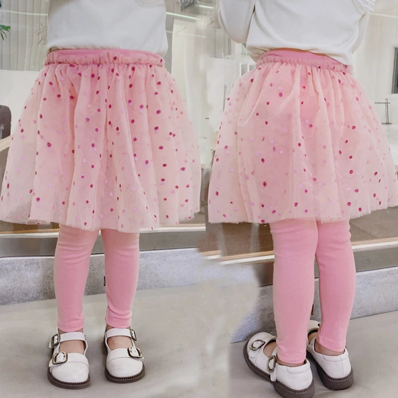 Girls Lace Princess Skirt Leggings - Premium Cotton Blend Pants for Kids Ages 2-6 Years