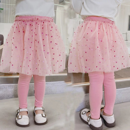 Girls Lace Princess Skirt Leggings - Premium Cotton Blend Pants for Kids Ages 2-6 Years
