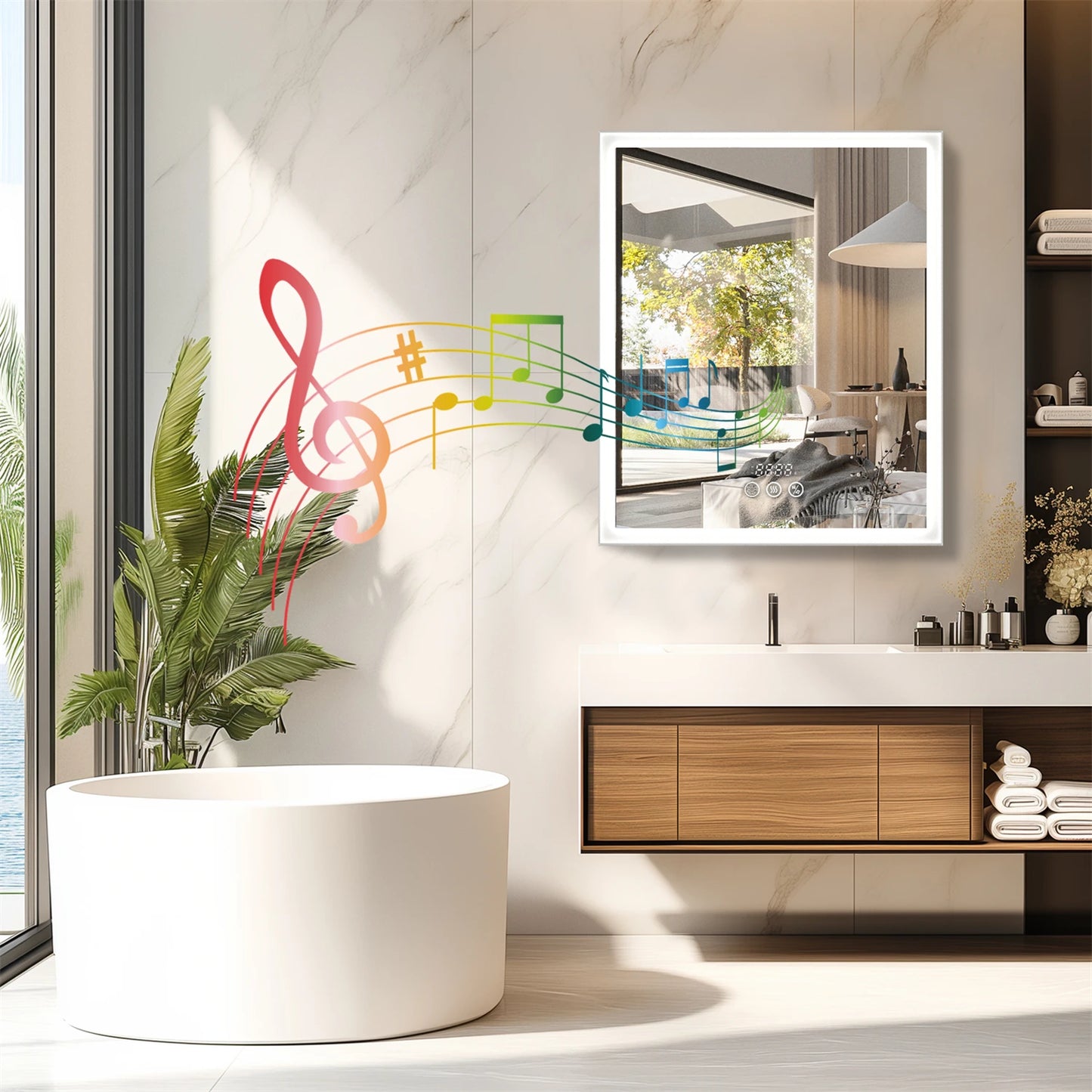 60/70CM Illuminated LED Wall Mirrored Bathroom Storage Medicine Cabinet with Shaver Socket, Bluetooth Speaker Anti-Fog