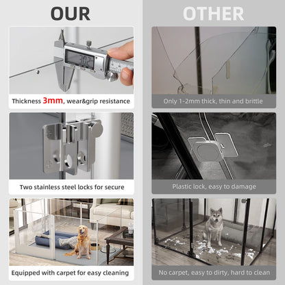 Großes Acryl-Hundeauslaufgehege mit 6 Elementen, robuste Hundebox, Wurfkiste mit wasserdichter Matte