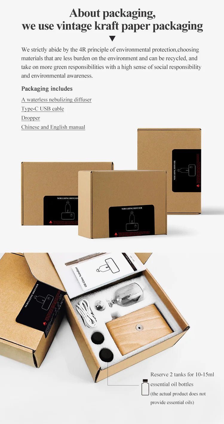 Nebulizing Essential Oil Diffuser Waterless Operated Aromatherapy Diffuser for Home Wood and Glass Aroma Diffuser Scent Machine