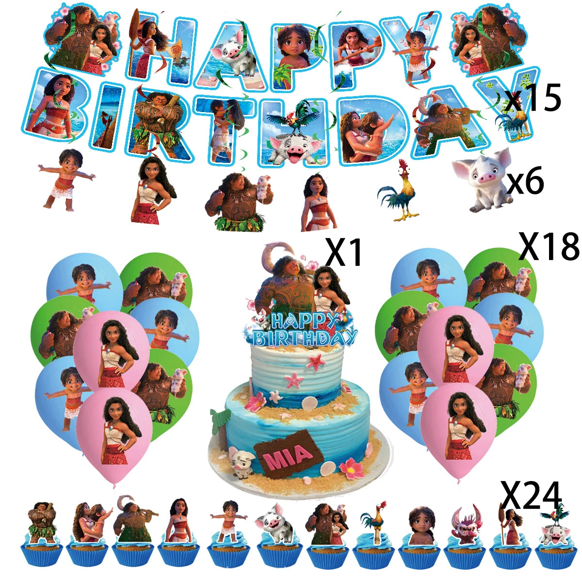 Moana 2 Party Decoration Disposable Tableware Set Paper Cups Plates Tablecloth Banner Balloon Cake Topper Gift Bag Baby Shower