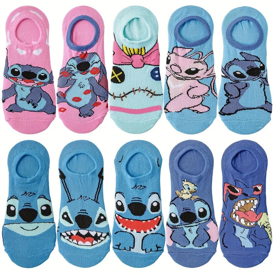 10Pairs miniso disney Unisex Cartoon Anime Socks Men Women Hip Hop Street Style Funny Casual Short Boat Socks