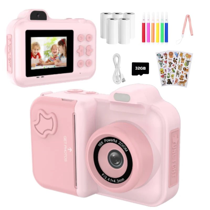 Children Camera Instant Print Camera For Kids Dual Lens Video Recording Photo Thermal Printing Mini Digital Camera With 32G Card
