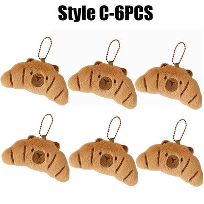 Cartoon Capybara Pendant Decoration Soft Plush Bread Key Chain Plush Stuffed Croissant Food Plush Keychain Hanging Accessory