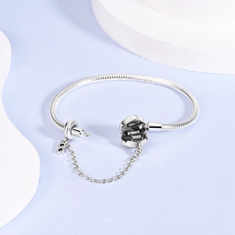 925 Sterling Silver Charm Bracelet - Leaf, Clover, Butterfly & Heart Design | 17-20cm Adjustable
