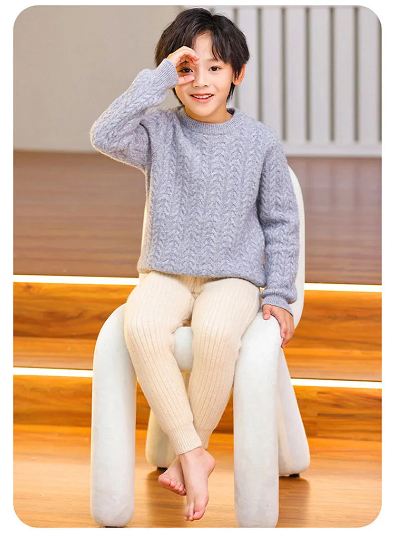 Premium 100% Merino Wool Thermal Leggings for Kids - Warm Winter Base Layer Pants for Boys & Girls