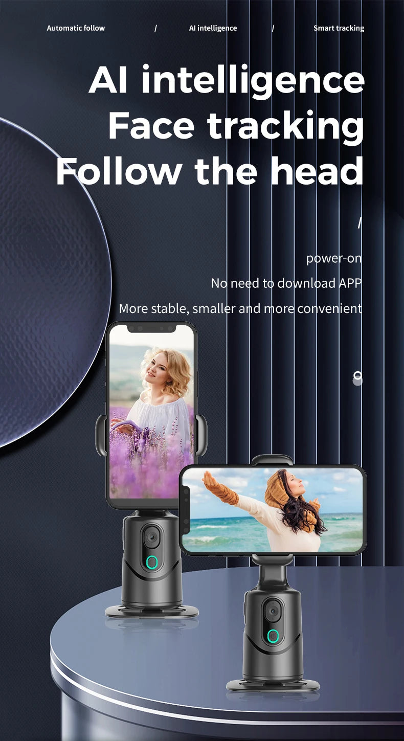 Automatic facial tracking phone holder with remote control and gesture control, 360 ° rotating phone camera holder