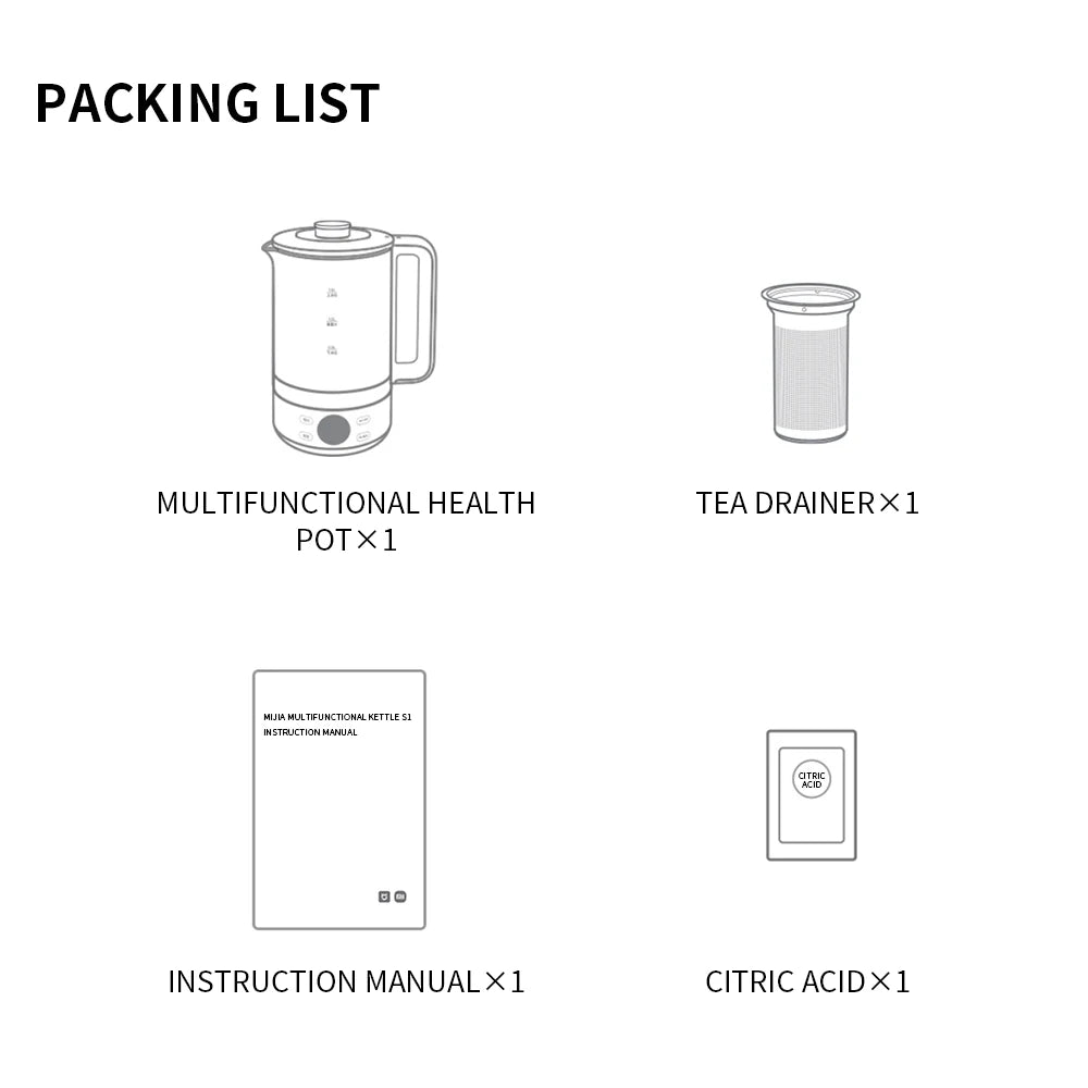 New Xiaomi Mijia Multifunctional Health Kettle S1 1.5L 1000W High Borosilicate Glass Body 316L Stainless Steel Heating Plate