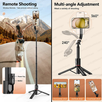 Magnetic Selfie Stick Tripod with Bluetooth Remote Magsafe Cellphone Stand for iPhone 14 13 12 Pro Max Vertical Shooting
