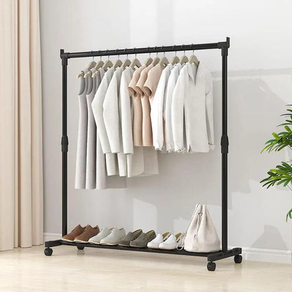 Telescopic Clothing Rack Movable Heavy-Duty carbon steel Garment Rack on Wheels for laundry shop Adjustable Floor clothes Hanger