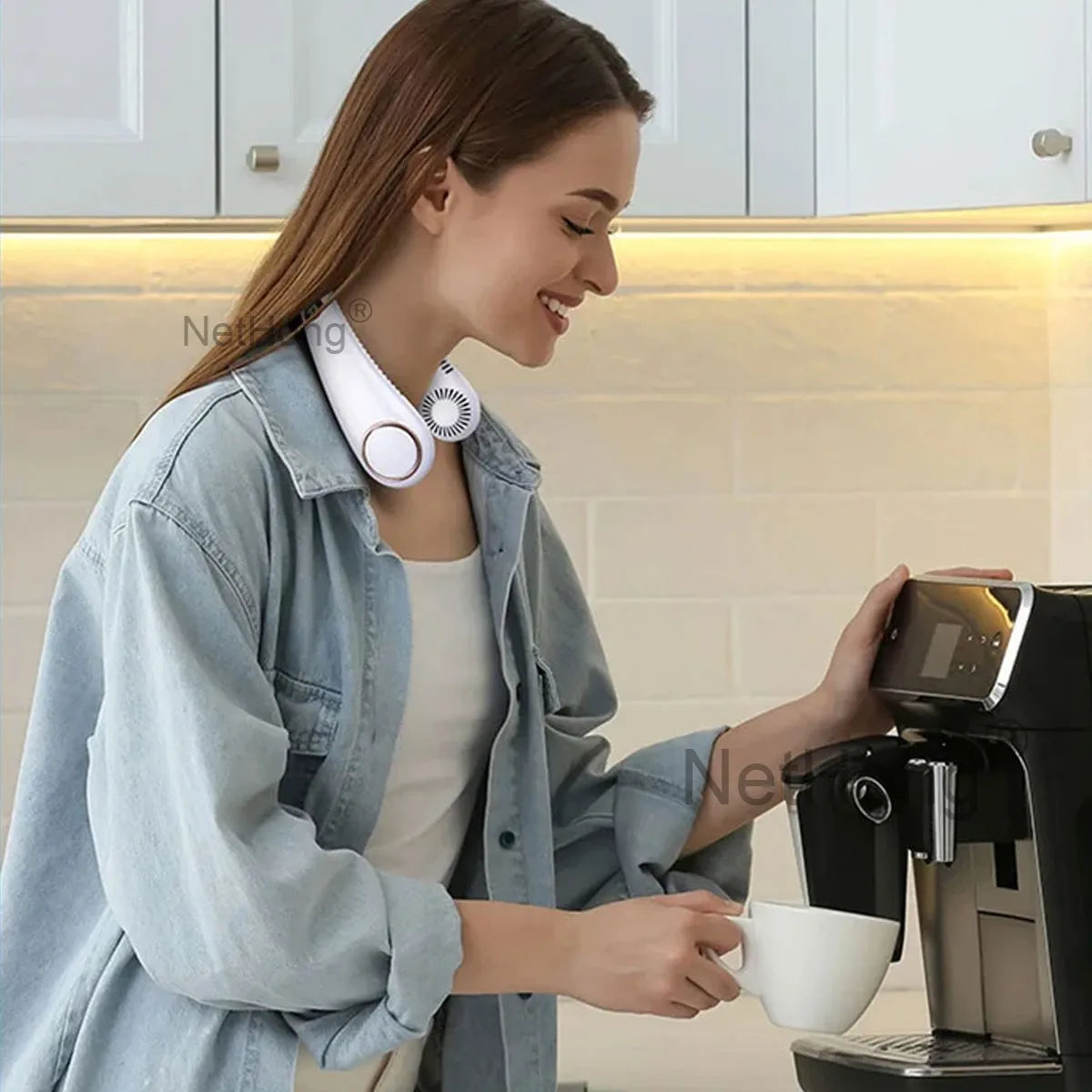 Digital Display Portable Neck Fan USB Rechargeable Wearable Travel Fans`